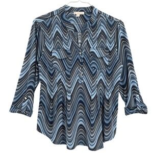 db established 1962 Women's Geometric Wave Print Tunic Shirt Blouse Retro 70s L